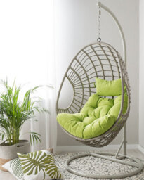 Beliani Hanging Chair With Stand Arpino Pe Rattan Beige - thumbnail 2