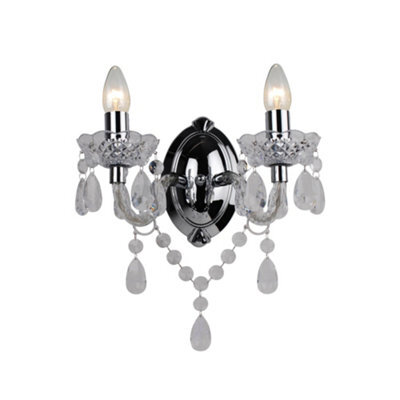 First Choice Lighting Clear Acrylic And Chrome Marie Therese Style Twin Wall Light - image 1