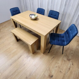 Kosy Koala Modern Oak Effect Dining Table Set With 4 Blue Velvet Chairs And Bench Dining Room Furniture - thumbnail 6
