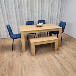 Kosy Koala Modern Oak Effect Dining Table Set With 4 Blue Velvet Chairs And Bench Dining Room Furniture - thumbnail 7