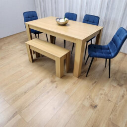 Kosy Koala Modern Oak Effect Dining Table Set With 4 Blue Velvet Chairs And Bench Dining Room Furniture - thumbnail 4
