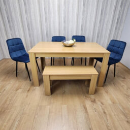 Kosy Koala Modern Oak Effect Dining Table Set With 4 Blue Velvet Chairs And Bench Dining Room Furniture - thumbnail 5