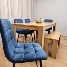 Kosy Koala Modern Oak Effect Dining Table Set With 4 Blue Velvet Chairs And Bench Dining Room Furniture - thumbnail 3