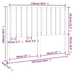 Berkfield Bed Headboard Black 125.5X4X100 Cm Solid Wood Pine - thumbnail 6