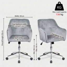 EVRE Silver Grey Velvet Office Chair Swivel Desk Chair With Wheels & Adjustable Height - thumbnail 2