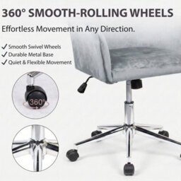 EVRE Silver Grey Velvet Office Chair Swivel Desk Chair With Wheels & Adjustable Height - thumbnail 5