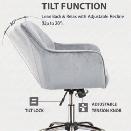 EVRE Silver Grey Velvet Office Chair Swivel Desk Chair With Wheels & Adjustable Height - thumbnail 4