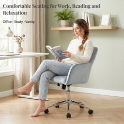 EVRE Silver Grey Velvet Office Chair Swivel Desk Chair With Wheels & Adjustable Height - thumbnail 9