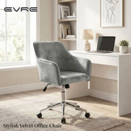 EVRE Silver Grey Velvet Office Chair Swivel Desk Chair With Wheels & Adjustable Height - thumbnail 7