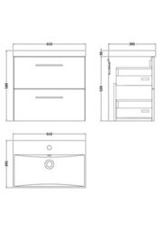 Balterley Level Contemporary Bathroom 2 Soft Close Drawer & Thin-Edge Wall Hung Vanity Unit Basin, Satin Grey, 600mm - thumbnail 2