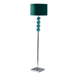 Orsina Teal Suede Effect Shade Floor Lamp, Tall Standing Lamp With Glass Effect Orbs, Chrome Base Floor Light
