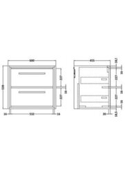 Hudson Reed Lille 600mm Wall Hung 2 Drawer Unit (455 Deep)-Antique Oak - thumbnail 2