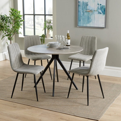 Core Products Aspen Grey Oak Effect 100Cm Round Dining Table With 4 Light Grey Cord Fabric Straight Stitch Design Chairs - image 1