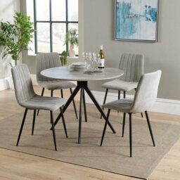 Core Products Aspen Grey Oak Effect 100Cm Round Dining Table With 4 Light Grey Cord Fabric Straight Stitch Design Chairs - thumbnail 1