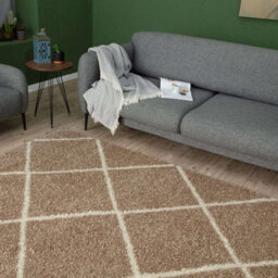 The Rugs Moroccan Shaggy Rugs And Runners Soft Fluffy Diamond Design High Pile Beige And Ivory Living Room Kitchen Hallway 520 - thumbnail 8