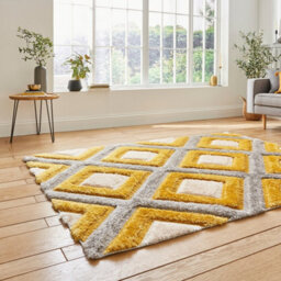 Grey Yellow Modern Shaggy Geometric Easy To Clean Rug For Living Room Bedroom And Dining Room-120Cm X 170Cm - thumbnail 2
