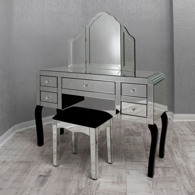 Mihomeuk Cadby Silver Mirrored Dressing Table With 5 Drawers & Wood Legs - image 1