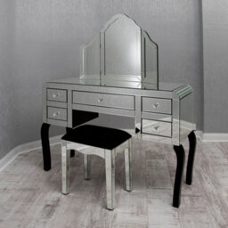 Mihomeuk Cadby Silver Mirrored Dressing Table With 5 Drawers & Wood Legs - thumbnail 1