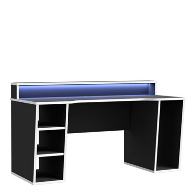 Furniture To Go Loadout Black Gaming Desk With White Trim And Colour Changing Led - image 1