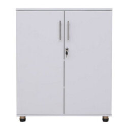 MMT Funiture Designs Storage Cabinet White Wooden Cupboard Filing Cabinet With 2 Shelves - 2 Door Lockable Cupboard Under Desk Office Unit Organiser