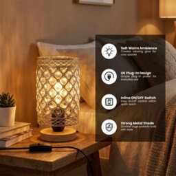 French Gold Barrel Table Lamp With Wooden Base And Uk Plug - Warm Ambient Glow - thumbnail 8