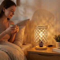 French Gold Barrel Table Lamp With Wooden Base And Uk Plug - Warm Ambient Glow - thumbnail 4