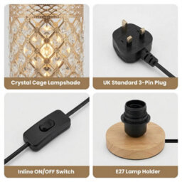 French Gold Barrel Table Lamp With Wooden Base And Uk Plug - Warm Ambient Glow - thumbnail 7