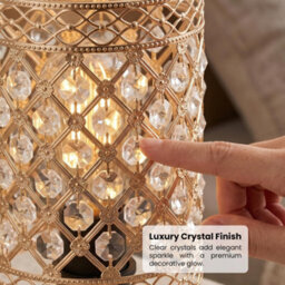 French Gold Barrel Table Lamp With Wooden Base And Uk Plug - Warm Ambient Glow - thumbnail 3