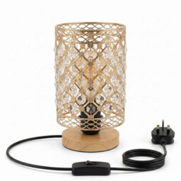 French Gold Barrel Table Lamp With Wooden Base And Uk Plug - Warm Ambient Glow