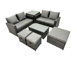 Fimous Pe Rattan Garden Furniture Set Lounge Double Seat Sofa Coffee Table Set With Side Table 3 Stools Dark Grey Mixedmixed - thumbnail 2