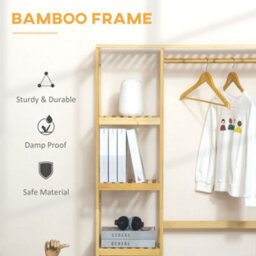 Homcom Bamboo Coat Rack W/ Hooks Hanging Rail And Storage Shelf For Entryway - thumbnail 5