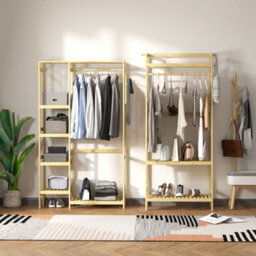 Homcom Bamboo Coat Rack W/ Hooks Hanging Rail And Storage Shelf For Entryway