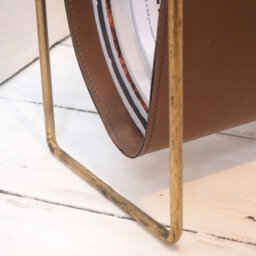 Metal Magazine Rack With Leather Look - Magazine Holder Brass - thumbnail 3