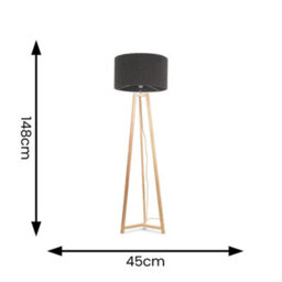 Valuelights Lottie Natural Wood Tripod Floor Lamp With Charcoal Grey Boucle Drum Shade - Led Bulb Included - thumbnail 4