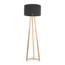 Valuelights Lottie Natural Wood Tripod Floor Lamp With Charcoal Grey Boucle Drum Shade - Led Bulb Included - thumbnail 2