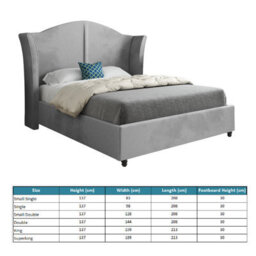 Zampa Curved Top Curved Winged Upholstered Soft Velvet Grey Bed Frame - thumbnail 4