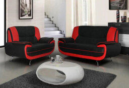 Luigi 3+2 Sofa Set Faux Leather Black & Red