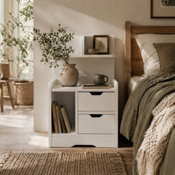 Wyld Haus Sora Nico High Gloss White Bedside Table With 2 Drawers And Shelves 40L X 30D X 60H Cm - thumbnail 1