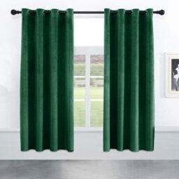 Oxford Homeware Eyelet Velvet Curtains Emerald Green Fully Lined Blackout Thermal Insulated Eyelet Curtains Pair (W)168Cmx(L)137Cm