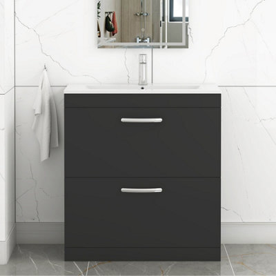 Royal Bathrooms Turin 800mm Matt Black Floor Standing Vanity Unit 2 Drawer With Minimalist Basin - image 1