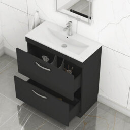 Royal Bathrooms Turin 800mm Matt Black Floor Standing Vanity Unit 2 Drawer With Minimalist Basin - thumbnail 5