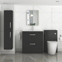 Royal Bathrooms Turin 800mm Matt Black Floor Standing Vanity Unit 2 Drawer With Minimalist Basin - thumbnail 4