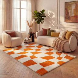 The Rugs Joli Orange And White Chequered Rug Soft Dense Pile Easy To Clean And Pet Friendly For Living Rooms And Bedrooms - thumbnail 8