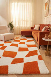 The Rugs Joli Orange And White Chequered Rug Soft Dense Pile Easy To Clean And Pet Friendly For Living Rooms And Bedrooms - thumbnail 4