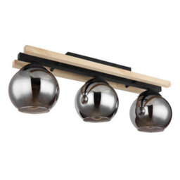 Luminosa Lighting Luminosa Conni Globe Ceiling Light Matt Black Wood Natural Brown Smoke Glass Shade 3X E27 - thumbnail 2
