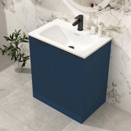 Royal Bathrooms Evora 700mm Midnight Blue Fluted Floor Standing Bathroom Vanity Unit 2 Door Cabinet Storage With Stone Basin & Matt Black Handles - thumbnail 4