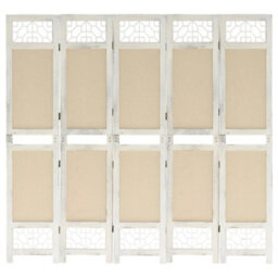 Berkfield Elegant 5-Panel Room Divider Cream 175X165 Cm Fabric - thumbnail 2