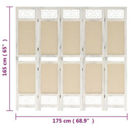Berkfield Elegant 5-Panel Room Divider Cream 175X165 Cm Fabric - thumbnail 7