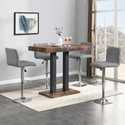 Furniture In Fashion Caprice Rustic Oak Wooden Bar Table Small 4 Coco Grey Stools