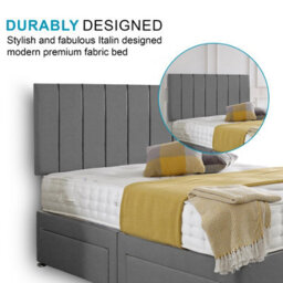 Dining Tables Oslo Matching Headboard Divan Set, 2 Drawer On Same Side With Sprung 1500 Comfort Mattress - Damask Fabric Grey - Double - thumbnail 3